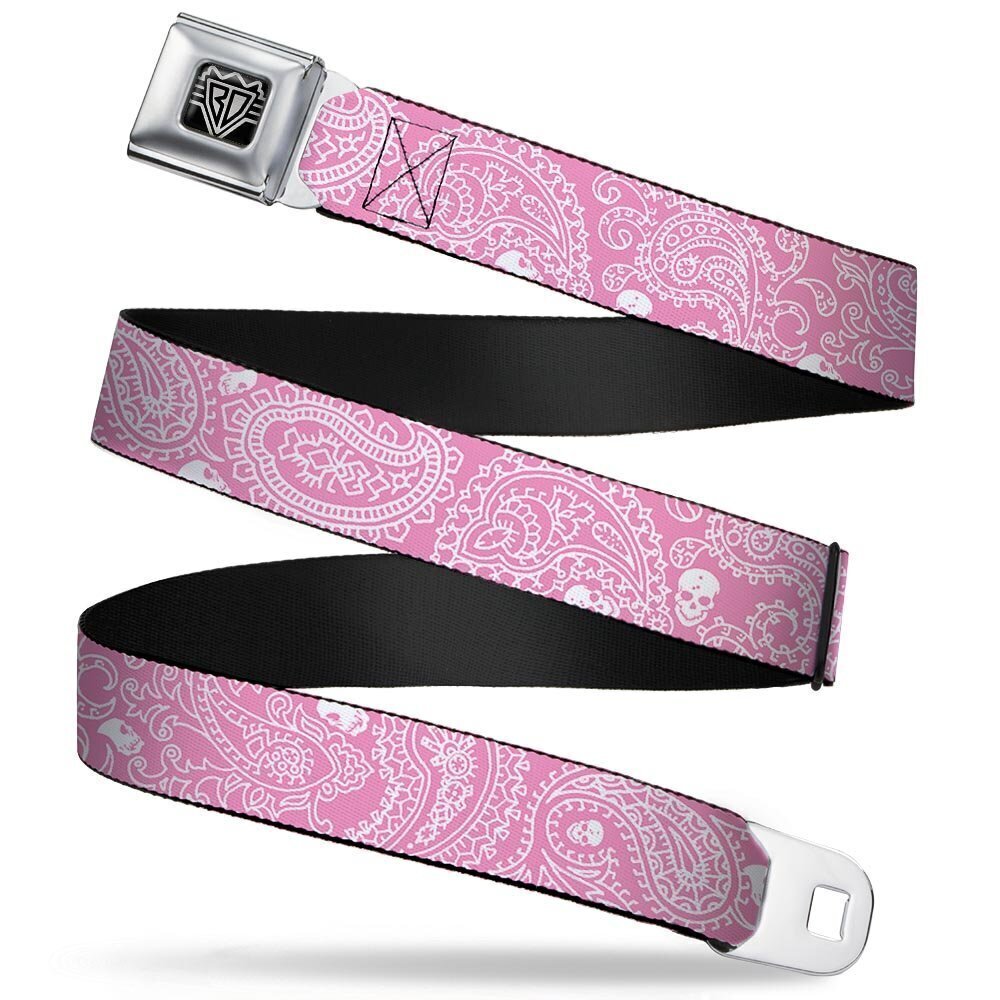4941 Seatbelt Belt - Bandana/Skulls Pink/White - 1.0" Wide - 20-36 Inches